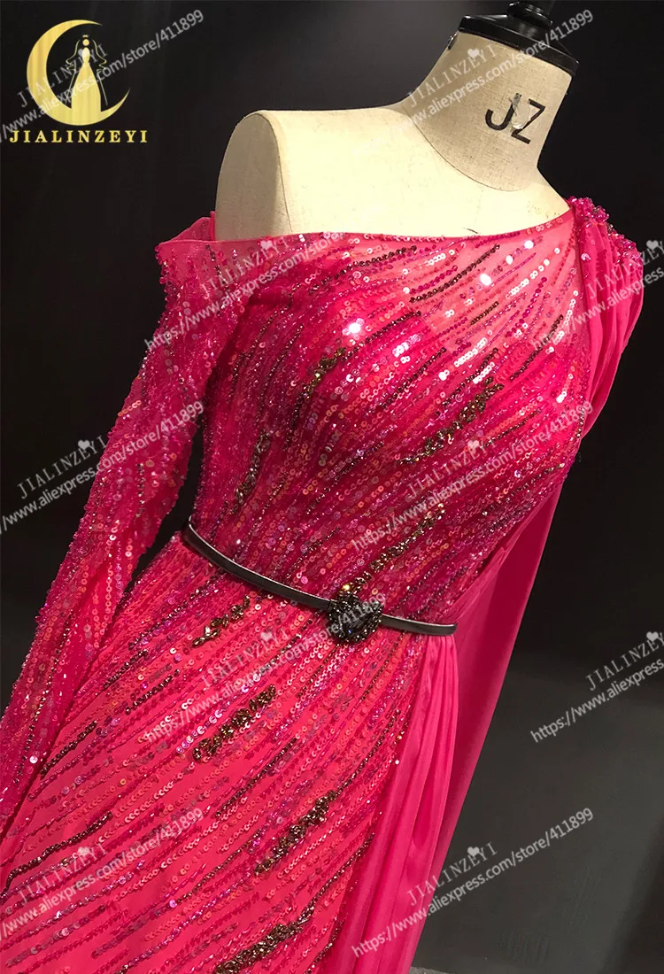 Rhine Real picture one shoulder beads sequins sexy robe longue abiti da seradress women evening dress long formal dresses