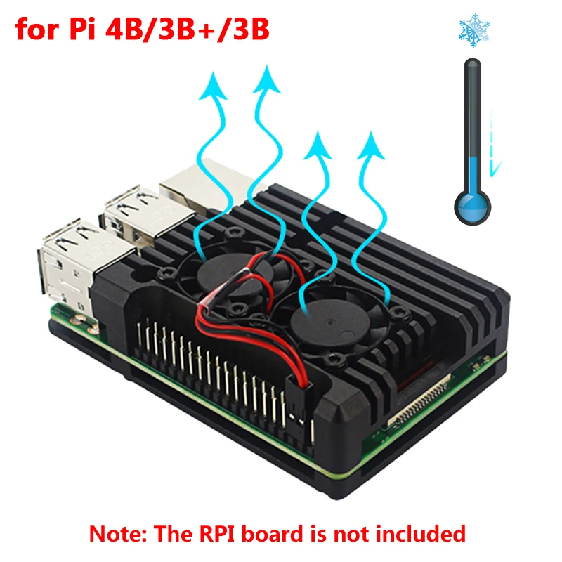 Raspberry Pi 4 Алюминиевый металлический чехол Raspberry Pi 3 Алюминиевый Чехол Коробка с двойным вентилятором теплоотвод для Raspberry Pi 4 3 Модель B 3B Plus