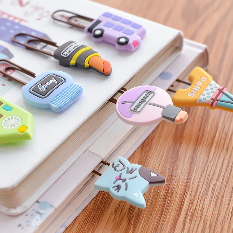 4 шт. Корейская Милая Закладка силиконовый зажим для бумаги двойного назначения