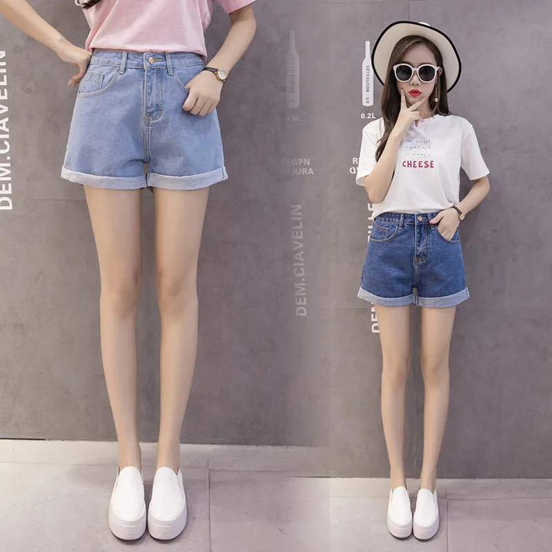 

Curled Denim Shorts Summer Women Short Jeans 2020 New High Waist Female Summer Short Pant Fashion Design Wide Leg Jean Plus Size