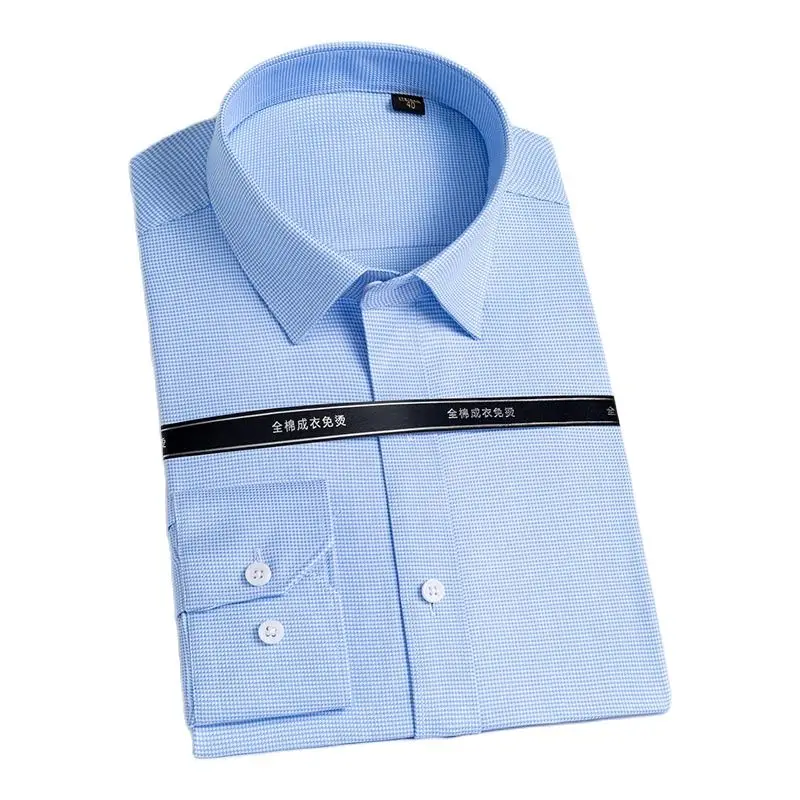100% Double-strand cotton men's shirt plaid non-iron high-end men's long-sleeved business casual shirt