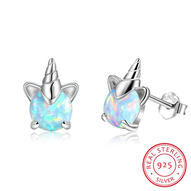 Женские серьги-гвоздики из серебра 925 пробы с голубым и белым огненным опалом |