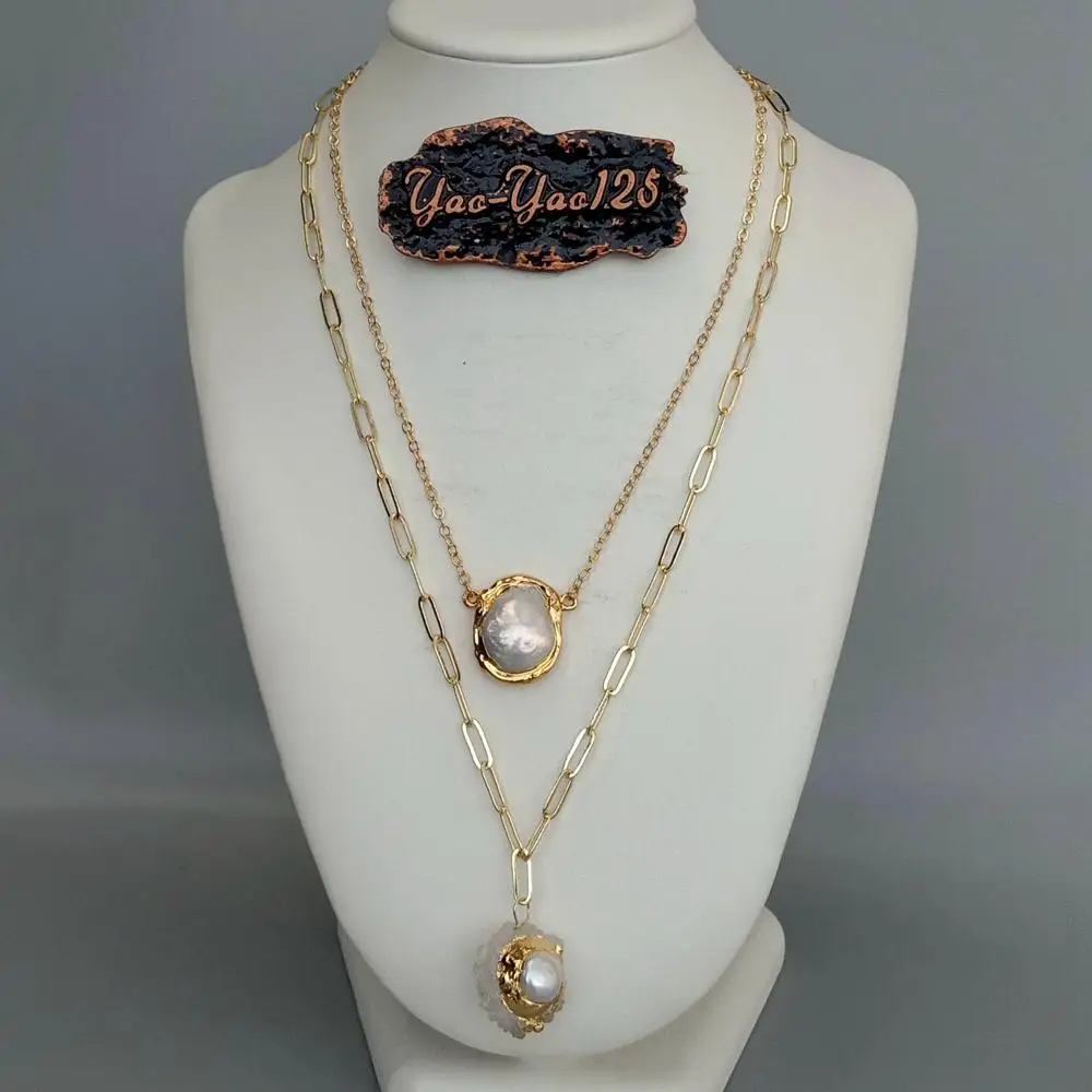 Y · YING культивированный белый жемчуг кварц друза очарование позолоченная цепочка
