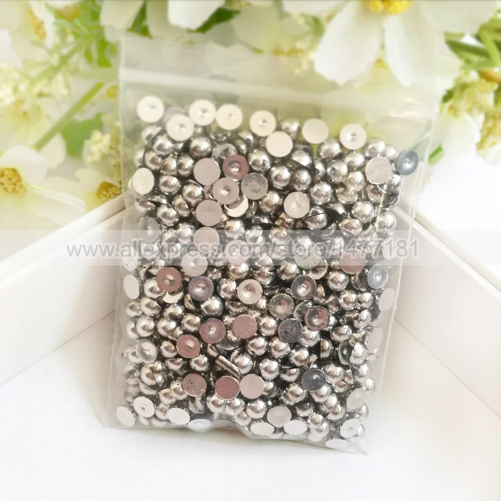 Полукруглые жемчужины 5 мм из металлического серебра иммитация искусственного