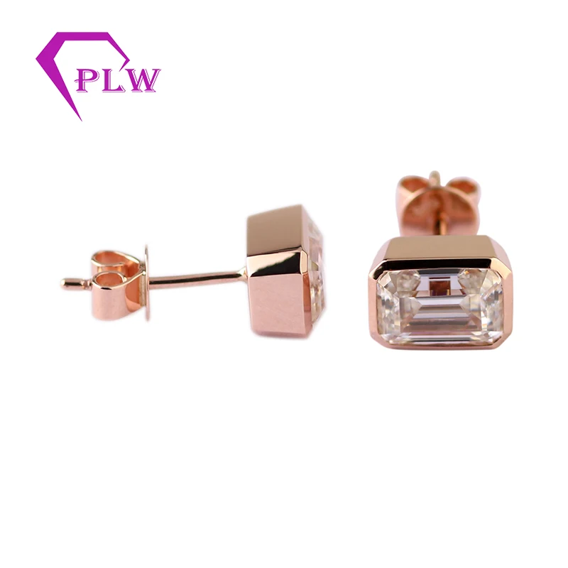 Halo 1,1 Ct рядом с белым изумрудом серьга с муассанитом шпилька 14K розовое золото современный женский любимый