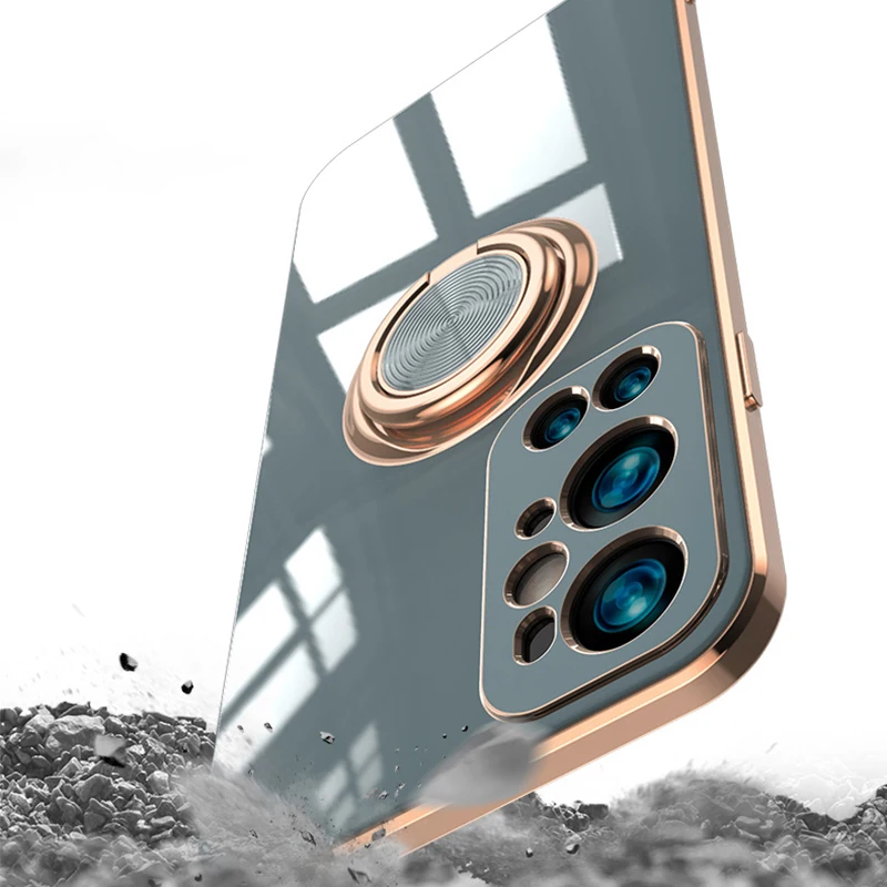 

Luxury Plating Silicon Case For Oneplus 9 Pro Coque Camera Protector Metal Ring Holder Phone Cover For Oneplus 9 Magnetic Case
