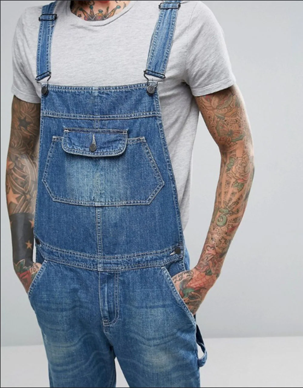 

New denim overalls slim slimming men's trousers hot style men's overalls one-piece casual pants