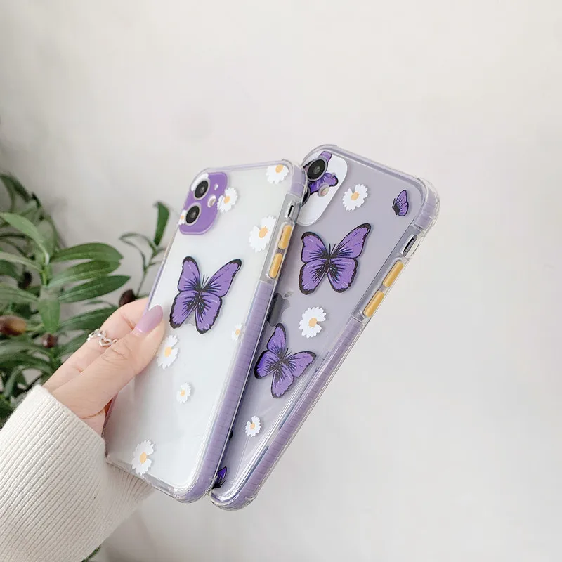 

Purple Butterflies Impact Phone Case For iPhone11 12Pro XSMAX 78PLUS SE2020 soft Full Cover XR Skinny Shell Phone Protection