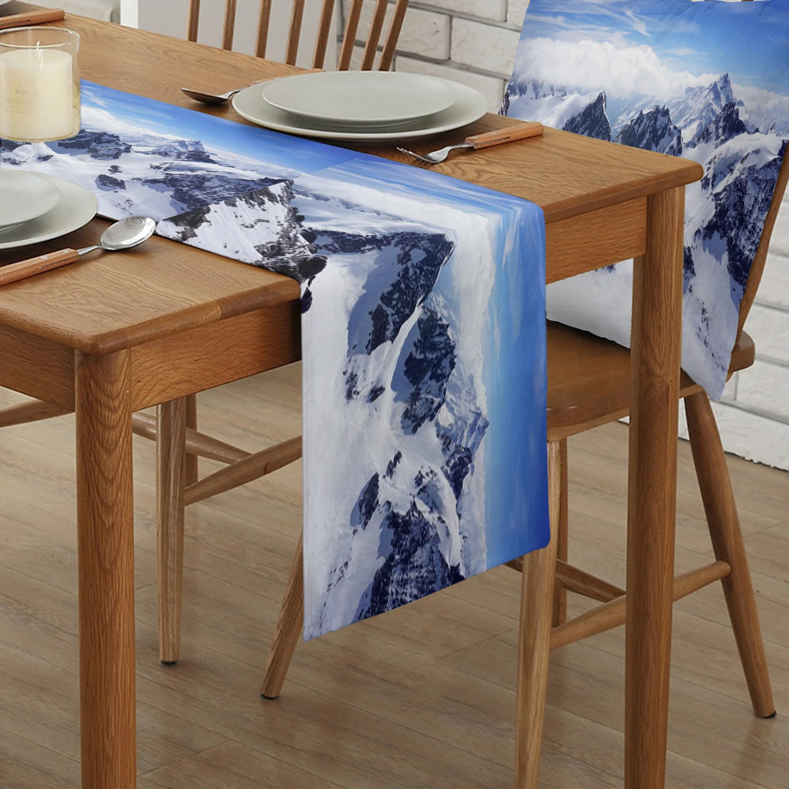 Snow Mountain Landscape Table Runner Wedding Decor Flag Christmas Decorations for Home Cloth | Дом и сад
