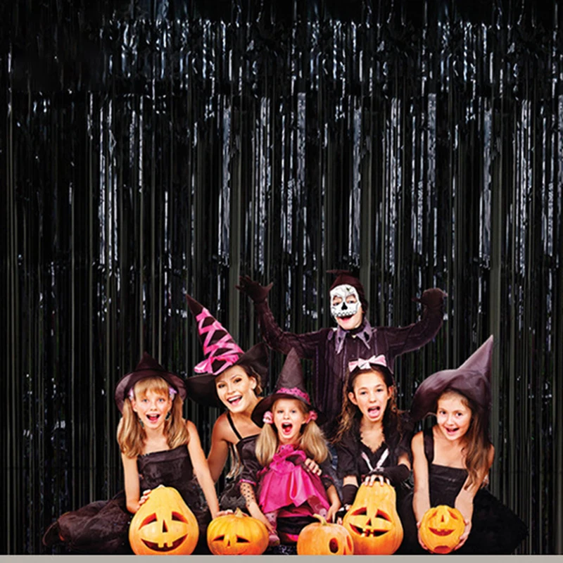 Фото Декор для Хэллоуина занавеска из фольги черные занавески вечеринки украшение