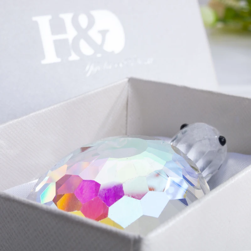 

H&D Mini Crystal Tortoise Turtle Animal Figurine Paperweight Glass Statue Lucky Gift of Good Health Wedding Favors (AB Color)