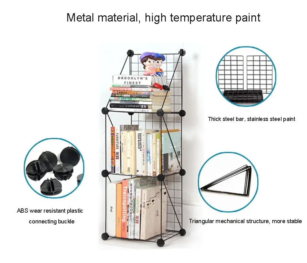 

2/3/4/5 Tiers Multilayer Combination Iron Bookshelf Storage Rack Bookcase Organizer Floor Bedroom Kitchen Storage Shelf Rack