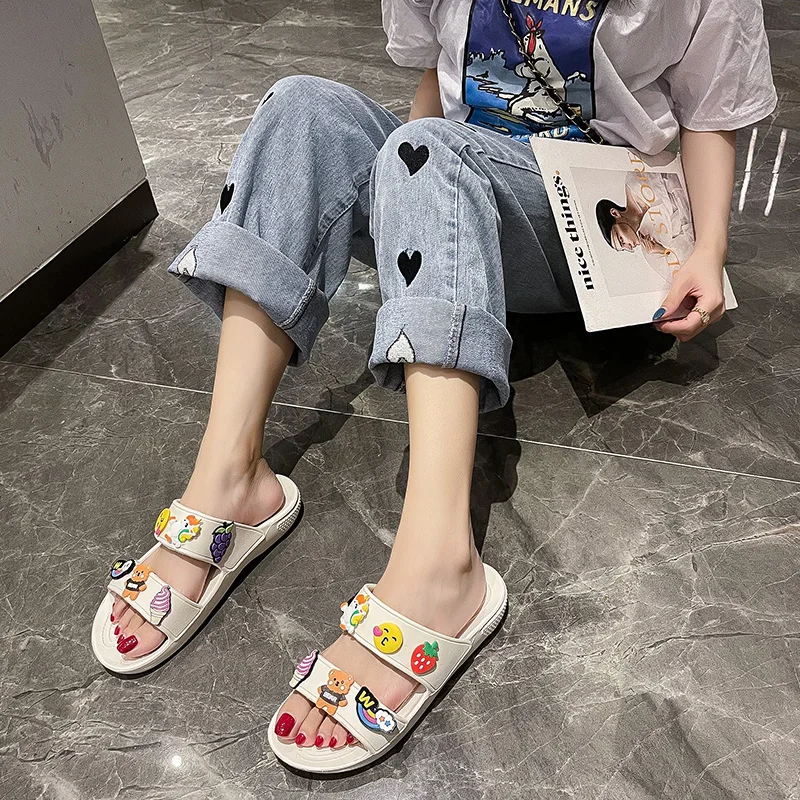 Girl Home Slippers Cute Simple Black PU Women Outdoor Slippers
