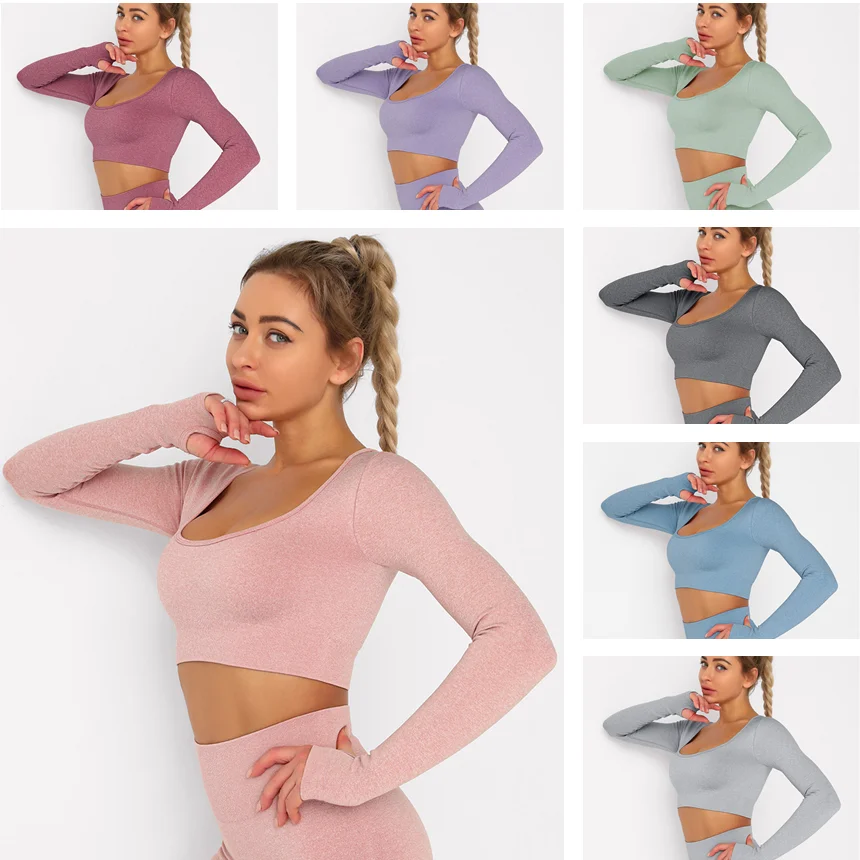 

Новинка Осень-зима однотонная трикотажная спортивная футболка с длинными рукавами быстросохнущая дышащая одежда для бега