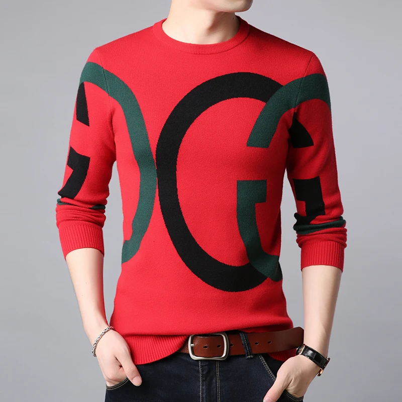 

Fashion Men's Knitted Sweater With Letters Korean Style Autumn And Winter Slim