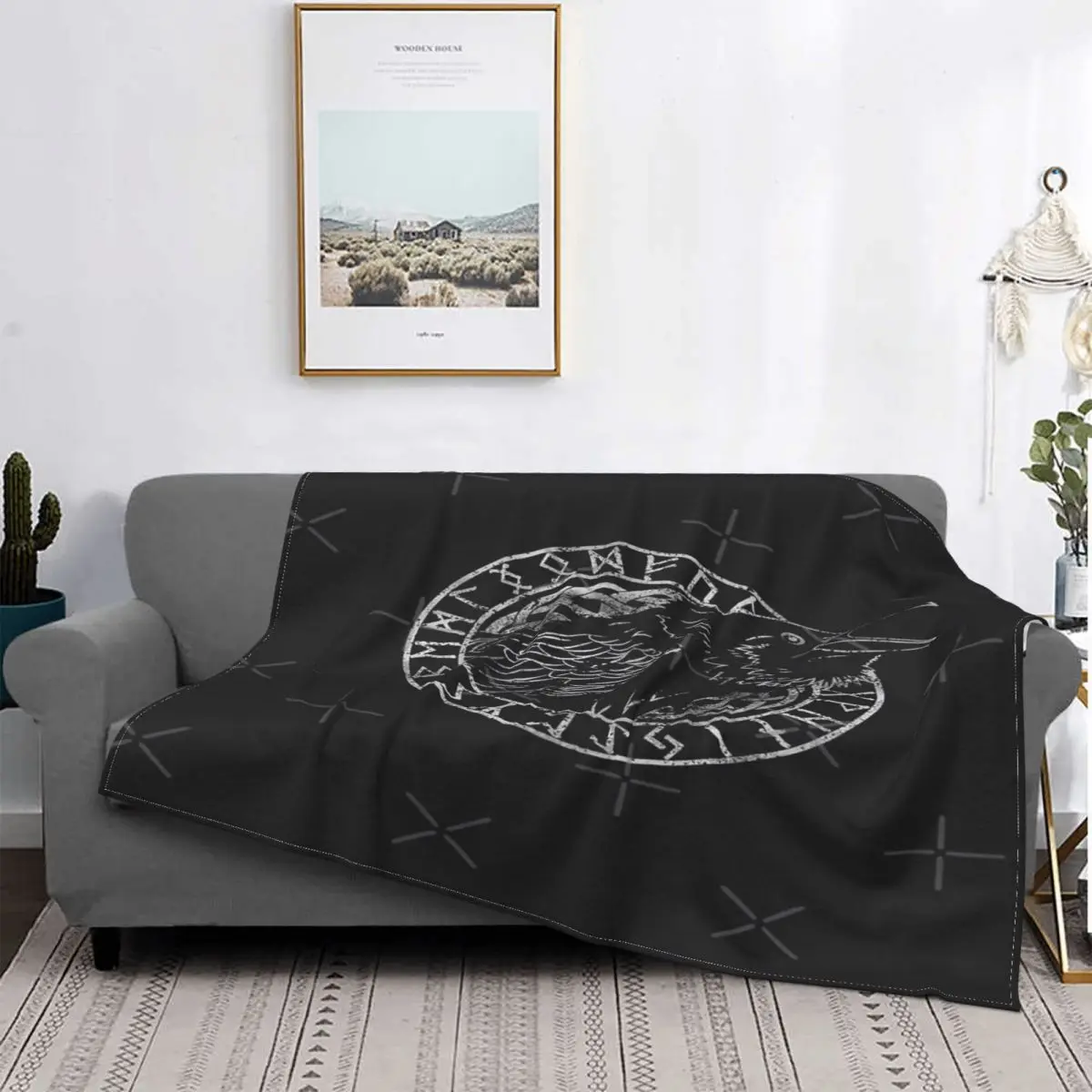 

Viking Odin Raven With Runes Blanket Bedspread Bed Plaid Rug Plaid Blanket Hoodie Blanket Luxury Beach Towel