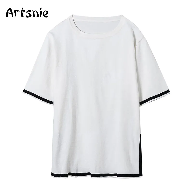 

Женская футболка с круглым вырезом Artsnie, белая Повседневная футболка в полоску с коротким рукавом, лето 2019