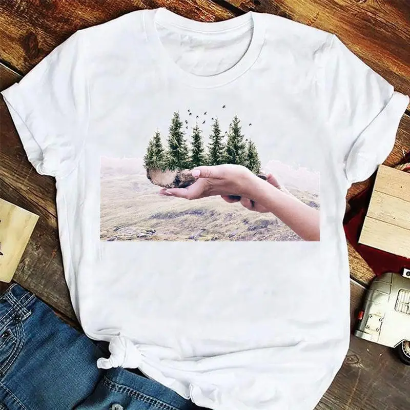 

Women Fashion Plant Short Sleeve Cute 90s Printing Trend Summer Tshirts Clothes Graphic T Top Lady Print Female Tee T-Shirt