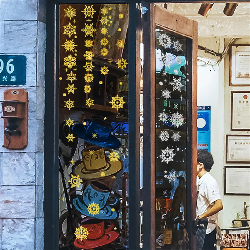 Золотистая Серебристая Рождественская Снежинка Электростатическая наклейка