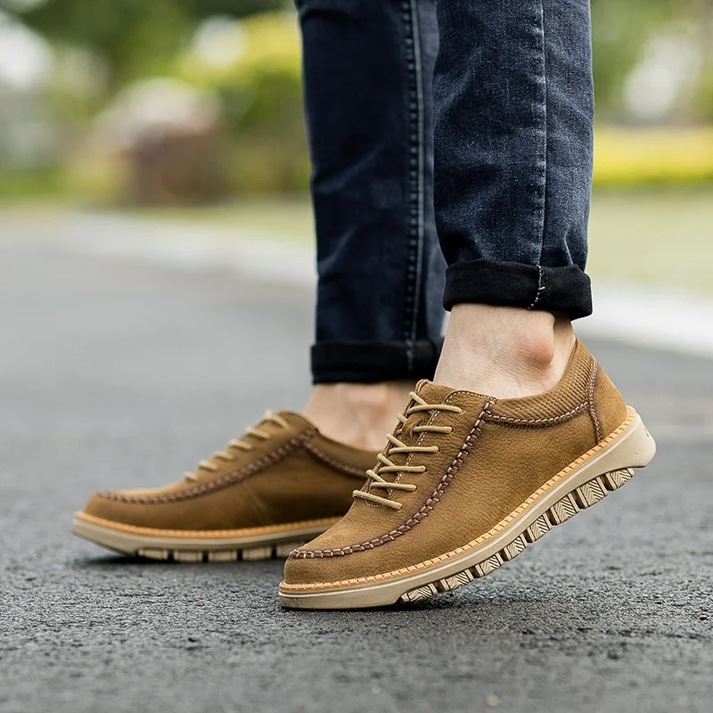 genuine Leather Mens Casual Shoes lace up Resistent Rubber Luxury fashion Man Leisure oxfords For Male shoes | Обувь