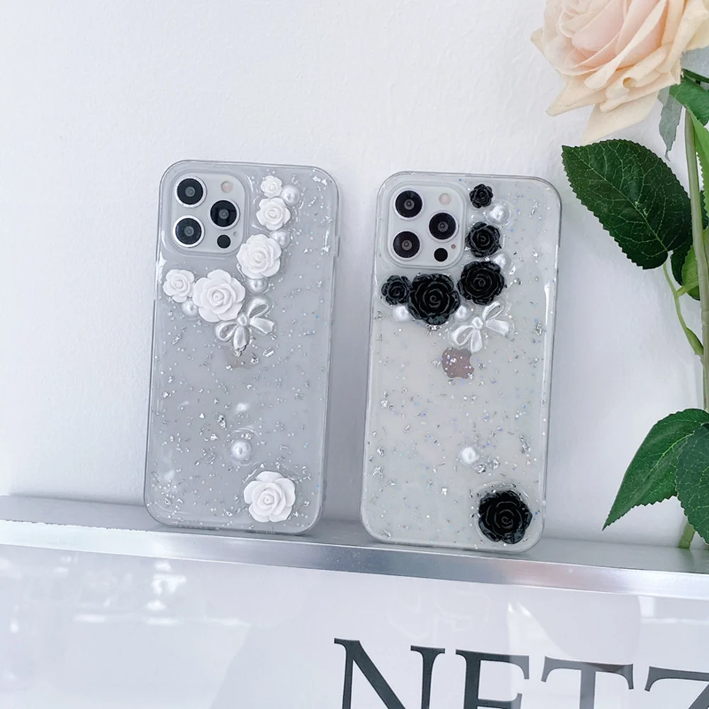 

Lightweight three-dimensional flowers for iPhone 12 Mini 11 Pro phone case iPhoen 11 Pro X XS XR 7 8 Plus Max transparent