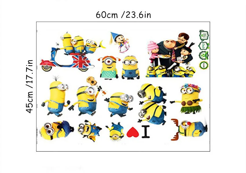 D015M Minions Динозавр настенные художественные наклейки животное Юрского периода мир мультфильм 3d Виниловые наклейки детская комната детские украшения diy аниме плакат 60*45 см - Цвет: D015M Minions