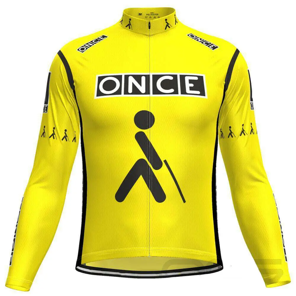 

ONCE TEAM YELLOW RETRO Men Winter Fleece Thermal Cycling Jerseys Long Sleeve Racing Bicycle Clothing Maillot Ropa Ciclismo
