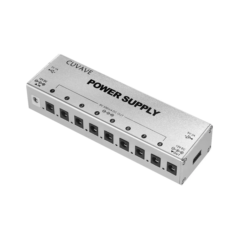 

Compact Size Guitar Effect Power Supply Station 9 Isolated DC Outputs for 9V/ 12V Guitar Effects with 2 USB Lights 2 USB Outputs