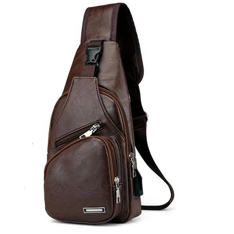

USB Charging Chest Bag Casual fashion shoulder bag PU Chest Bag 615 16X10X34cm