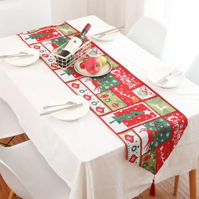 

New Table Runner With Tassels Pendant Christmas Flower Festive Holiday Dinning Table Decorations For Kitchen Dining Good Product