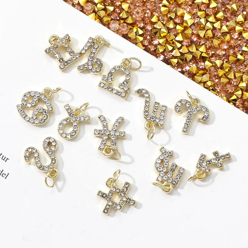 

10Pcs/bag 12Constellation-Hang-Nail Rhinestones Gems ,Diamond Metal Nail Tips Art Decorations,Gemini/Acrab Shapes Manicure Jewel