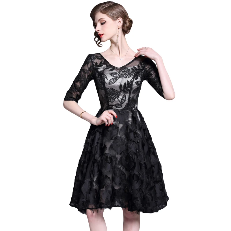 

Simgent 2020 New Arrival Women Fashion A Line V-Neck Sequins Feather Embroidery Dress Vestidos Jurk Dames SG004228