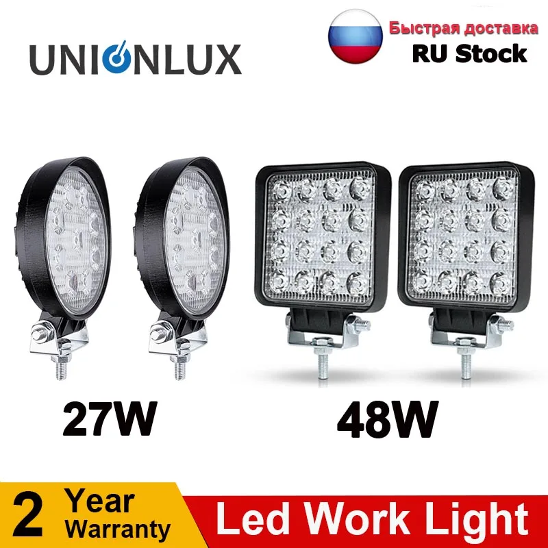 

2pcs 4 Inch 27w 48w Offroad LED Work Light Flood Spot Bea 12V 24V For Jeep ATV UAZ SUV 4WD 4x4 Truck Tractor LED Driving Lamp