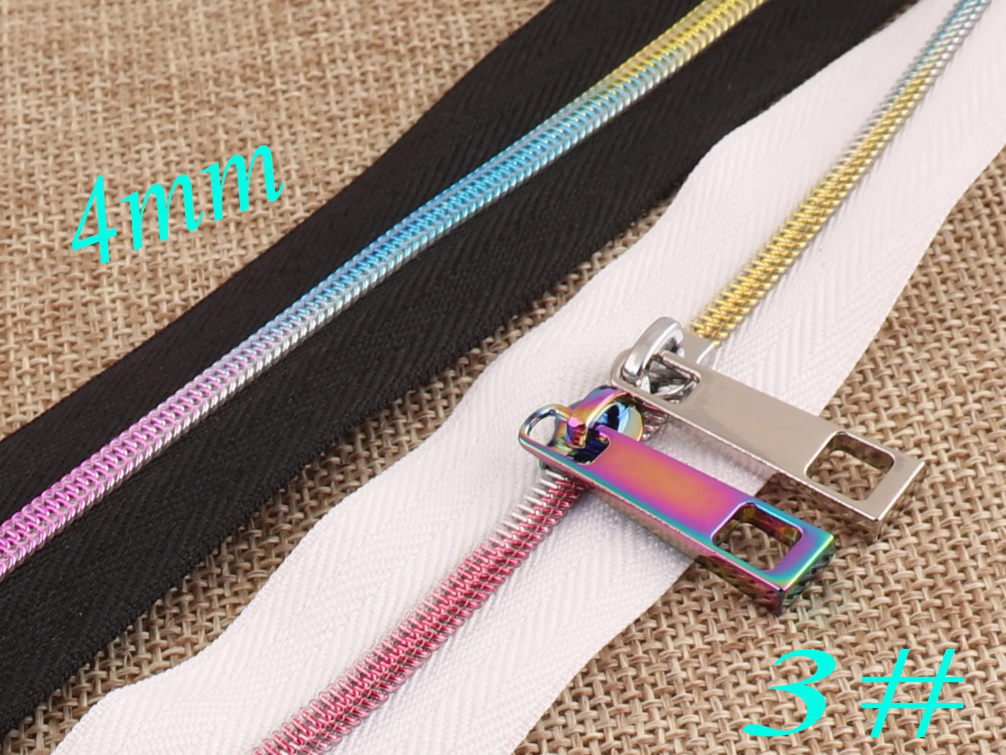 

5 YARDS-5 PCS Rainbow Nylon Coil Zippers with Silver/Rainbow Zipper Slider,White Colorful Nylon,Great for Purse Bag Dress#3