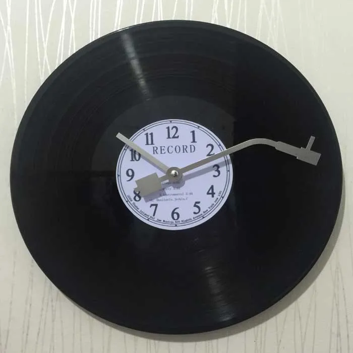 Европейские ретро настенные часы Виниловая пластинка бесшумные черные