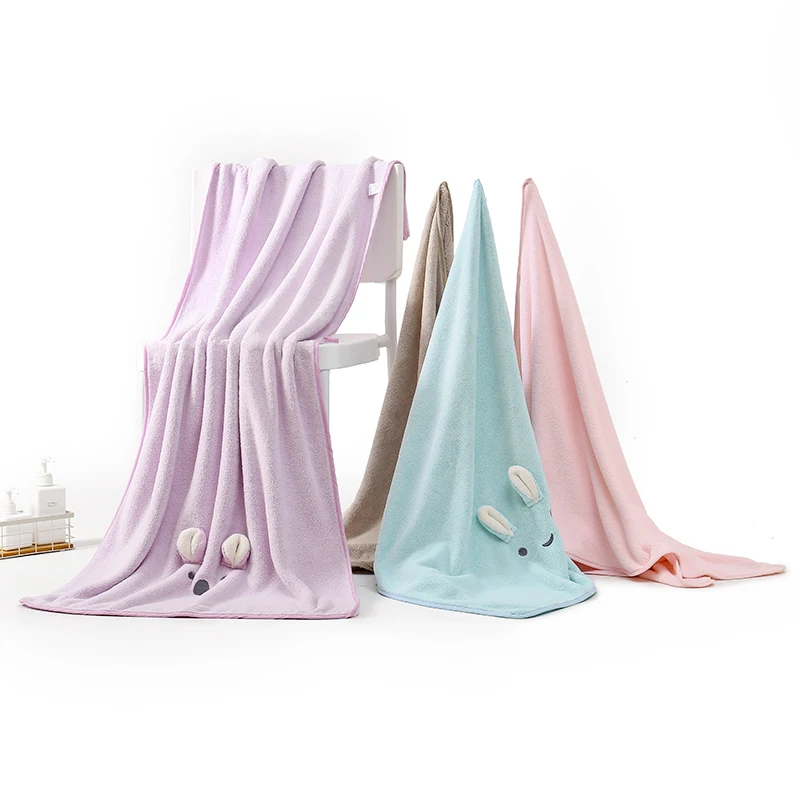 

70x140cm Large Coral Velvet Infant Bathrobe Absorbent Soft Baby Stuff Bath Towel for Mommy Kids Use