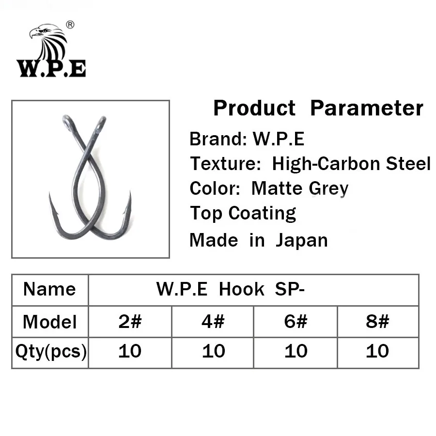 W.P.E Fishing Hooks 3packs  2#/4#/6#/8# Fishing Tackle Barbed Hook Carp Fishing High-Carbon Steel Accessories