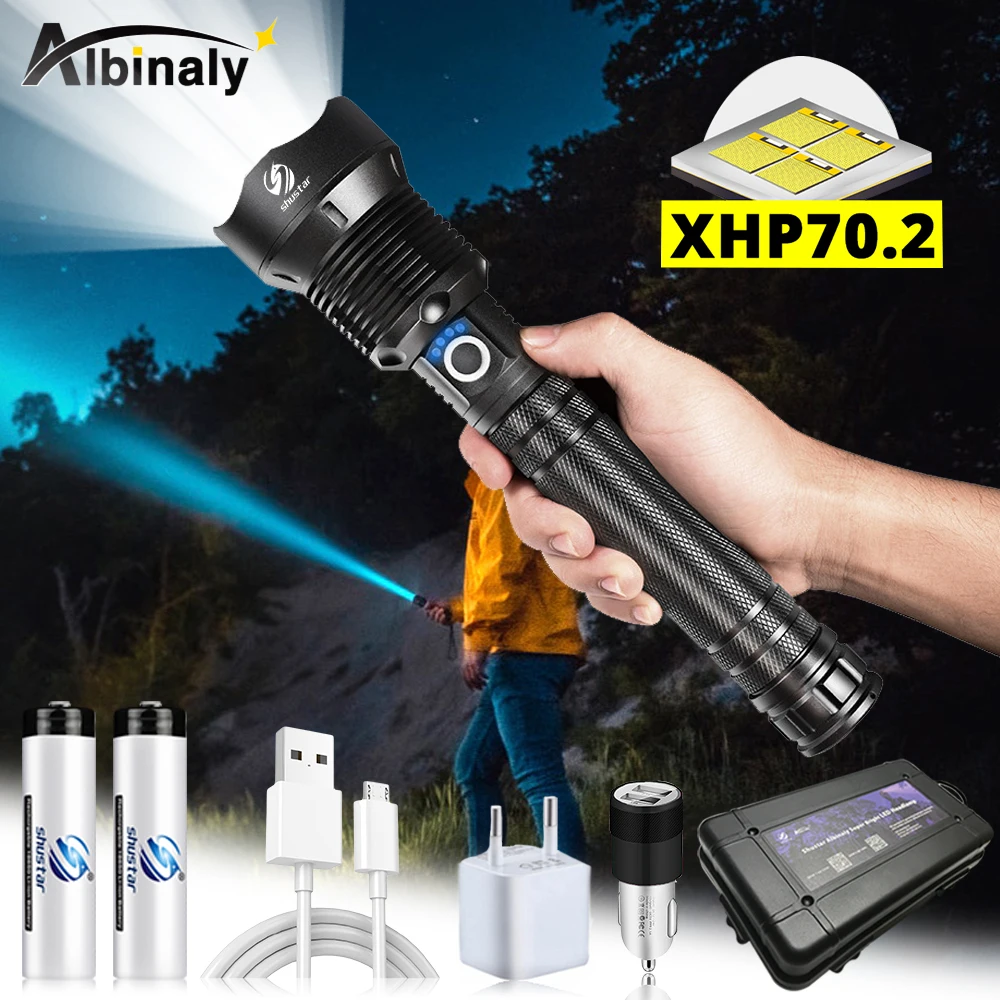 

Super bright Powerful LED Flashlight With XHP 70.2 Lamp Bead Tactical LED Torch Support Zoom 3 lighting modes Portable lantern