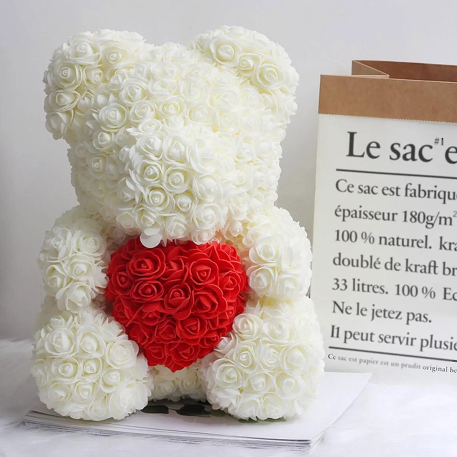 

10inch Rose Bear Forever Rose Flower Bear Artificial Simulated Flower For Anniversary,Christmas,Silver Day Valentine's Day