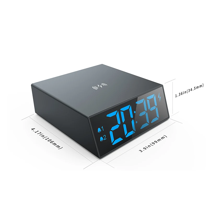 

Digital Dual Alarm Clock with Qi Wireless Charger - Clear LED Display with 4 Brightness 12/24H Snooze for Bedroom Office Travel