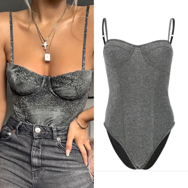 

US Women Sleeveless Bodysuit Leotard Bodycon Bandage Jumpsuit Romper Tops Blouse