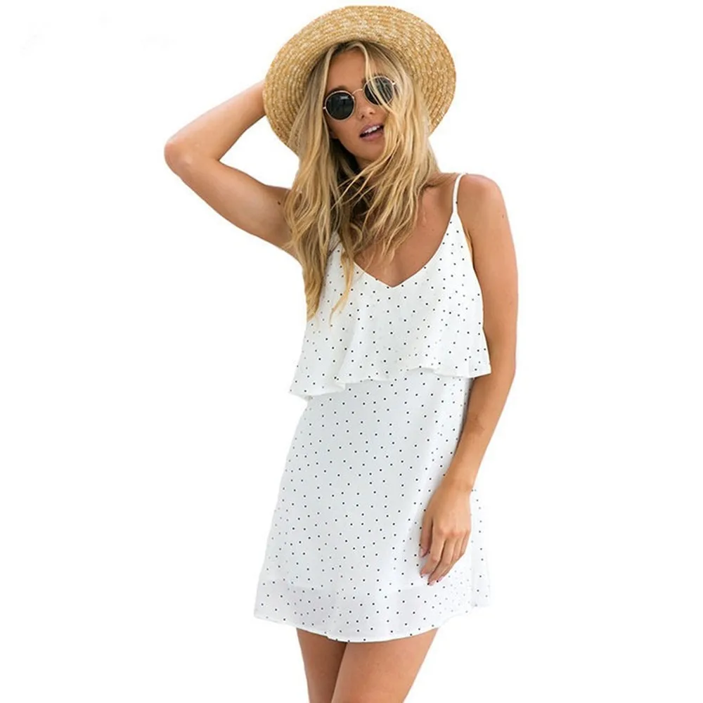 

20 New Sexy V-neck Sleeveless Printed Sling Chiffon Dress