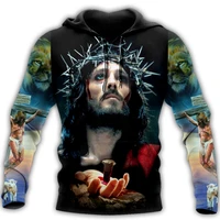 newest long sleeve pullover jesus nailed on cross lion and lamb belief casual zip hoodie spring unisex printing men sweatshirt
