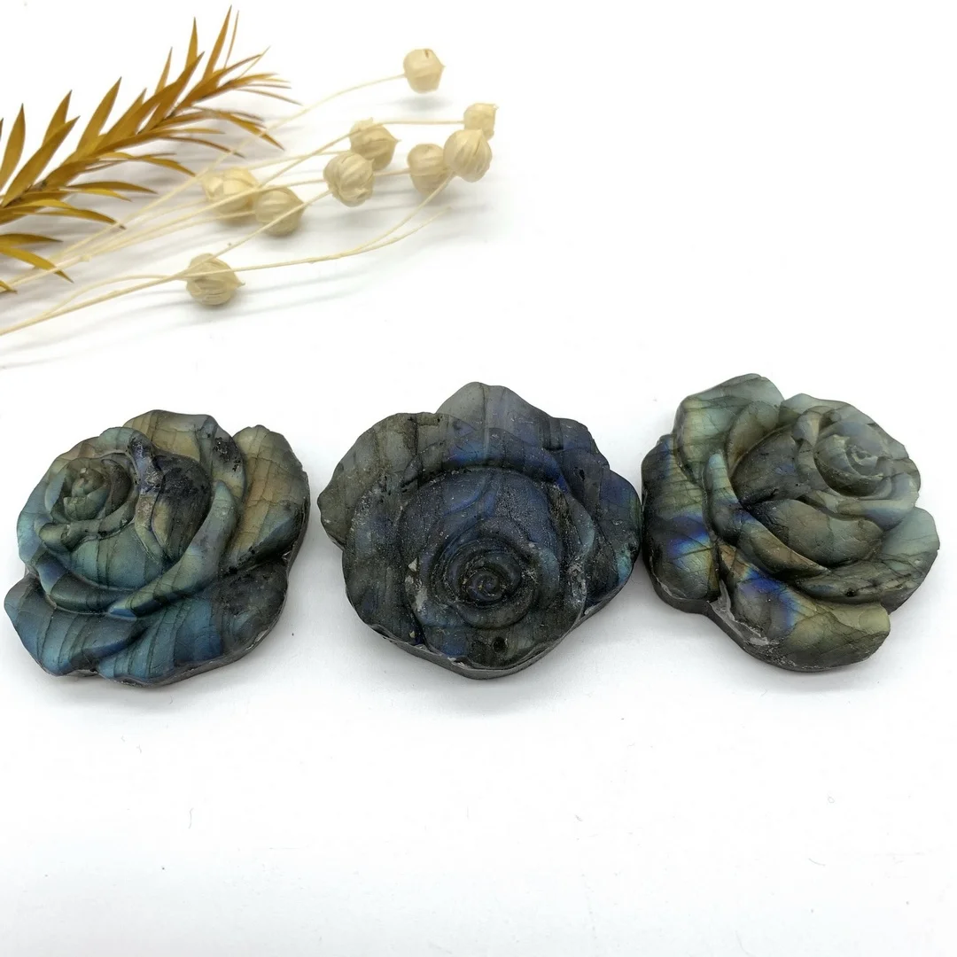 

1pc Beautiful Natural Labradorite Carved Flower Handmade Crystal Animal Gems Healing Gifts Natural and Healing Crystals