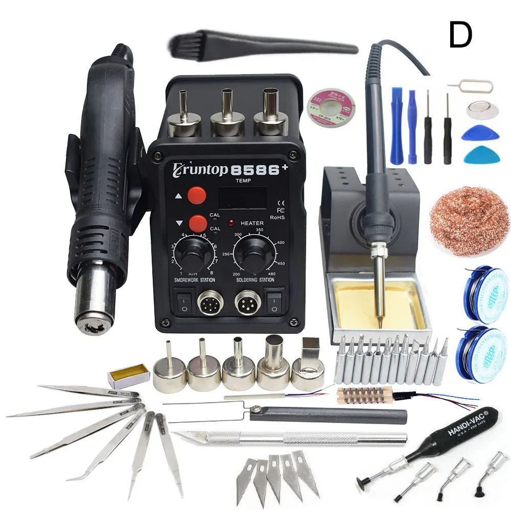 D 1 комплект с цифровым дисплеем Eruntop 8586+ Электрические паяльники+ фена SMD паяльная станция модернизированная с 8586 - Цвет: D