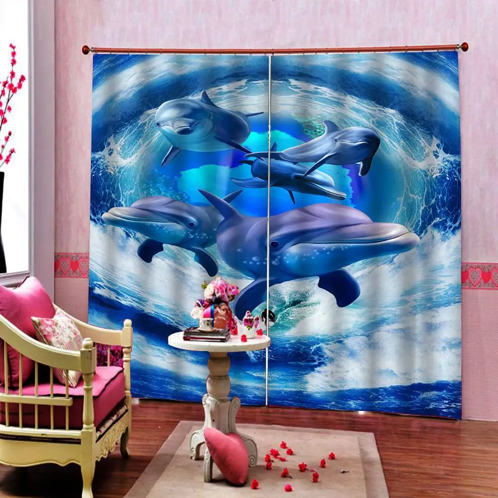 Bedroom 3D Window Curtain Luxury living room decorate Cortina Blue ocean curtains underwater dolphin curtain | Дом и сад