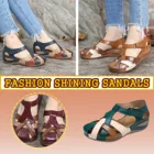 Босоножки женские в стиле ретро, с круглым носком, на танкетке, разноцветные, летние, размера плюс