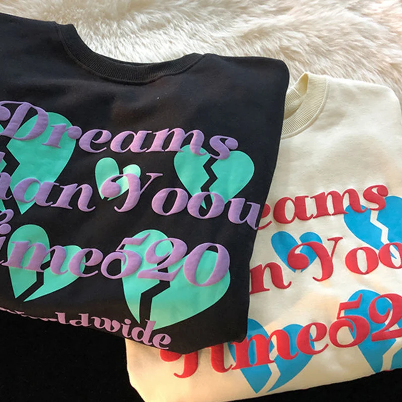 

New Letter Print Graphic Hoodies Women Warm Autumn Winter Korean Fashion Sweatshirt Female Overszied Thick Pullover