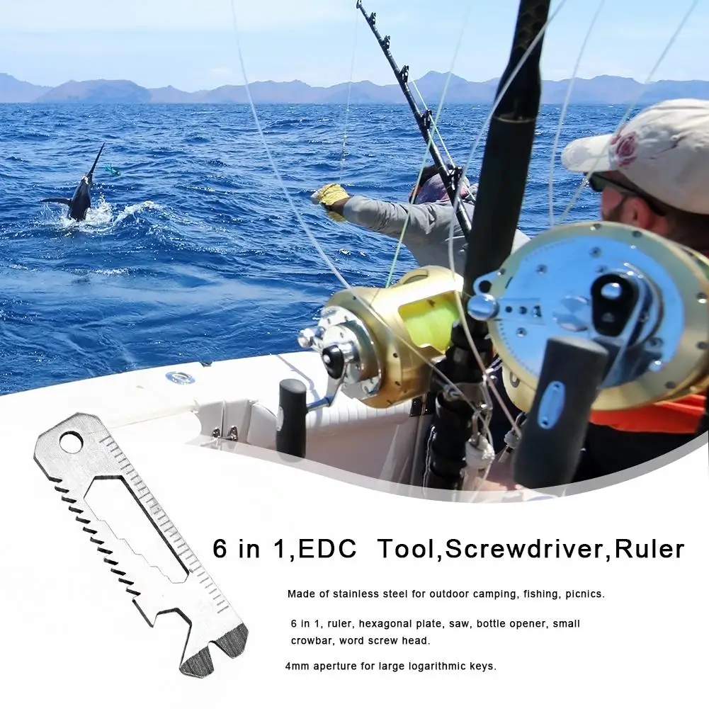 6 in 1 EDC Pocket Survival Tool Camping Screwdriver Bottle Opener Ruler Saw Keychain Outdoor Tools Hiking Fishing Kichen | Дом и сад