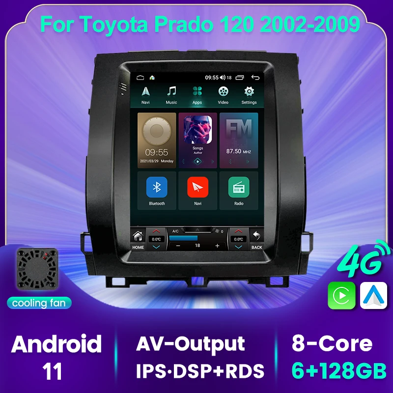 Tesla Style Android11 для Toyota Prado 120 2002 2009 автомобильное радио мультимедийный плеер